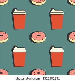 Coffee and Donut seamless pattern. colorful vector illustration