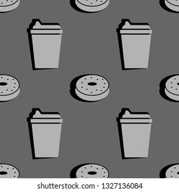 Coffee and Donut seamless pattern. vector illustration on gray background