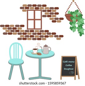 Coffee and donut shop cafe / brick background