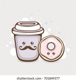 Coffee and donut vector illustration. Cute food. Design for logo and menu