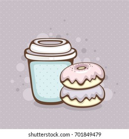 Coffee and donut vector illustration. Design for logo and menu