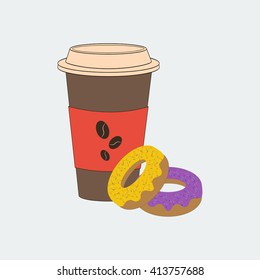 Coffee and donut vector illustration. Food. Breakfast