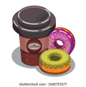 Coffee and donuts. Isometric lunch