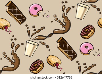 Coffee and Donuts Seamless Vector Pattern