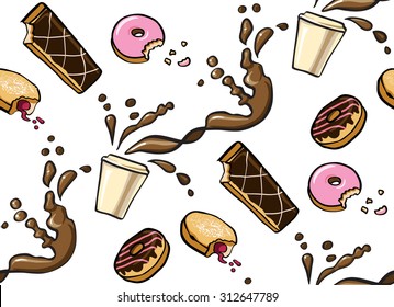 Coffee and Donuts Seamless Vector Pattern