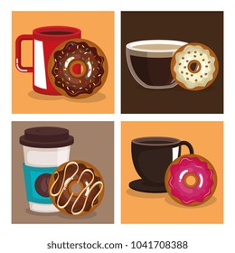 coffee and donuts set icons