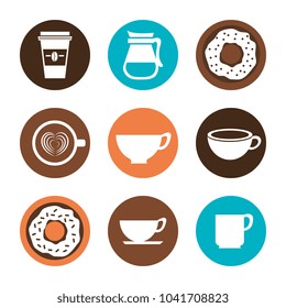 coffee and donuts set icons
