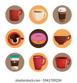 coffee and donuts set icons