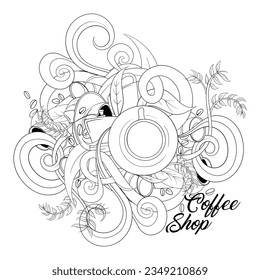 Coffee in doodle art with simple ornament design for world coffee day template