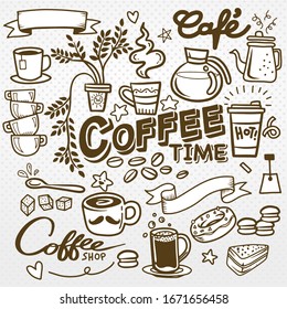 Coffee doodle concept - sketch illustration about coffee time.