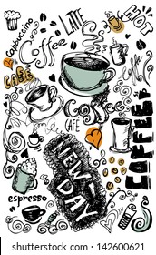 Ilustración vectorial de los doodles de café vintage