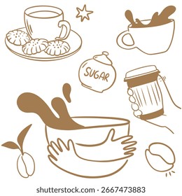 Café, ilustración de doodle, Elementos para coffeeshop
