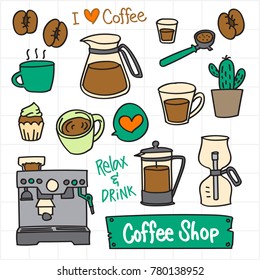 Coffee Doodle Illustration Set, Coffee Maker