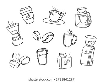 Kaffee Doodle Linie Art Elements Illustration Set