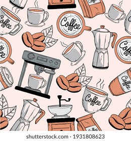 coffee doodle pattern style icons