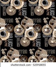 Coffee  doodle seamless pattern - hand drawn illustration. 
Hand drawn coffee set. Vector illustration.