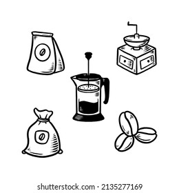 coffee doodle set hand drawn illustration