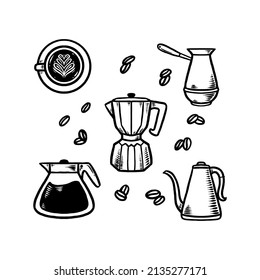 coffee doodle set hand drawn illustration