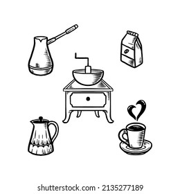 coffee doodle set hand drawn illustration