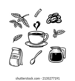 coffee doodle set hand drawn illustration