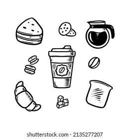 coffee doodle set hand drawn illustration