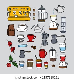 coffee doodle sticker icons