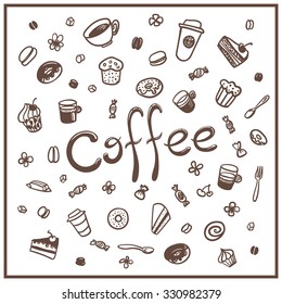 coffee doodles set. coffee to go. coffee break