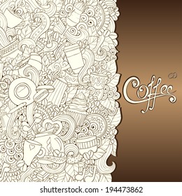 Coffee Doodles Sketch. Hand-Drawn Vector Illustration. Coffee Design Template.