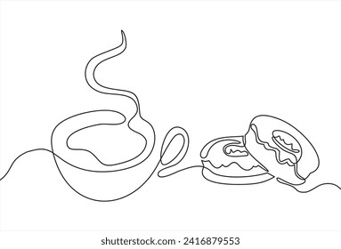 Café y anillos.Un dibujo de línea continua	
