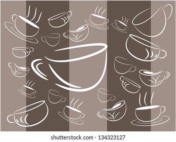 Coffee draw line in the brown background illustration