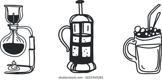 Dibujo de café, grabado, tinta, arte de línea, Vector	
