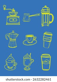 Coffee drawing, engraving, ink, line art, vector	
