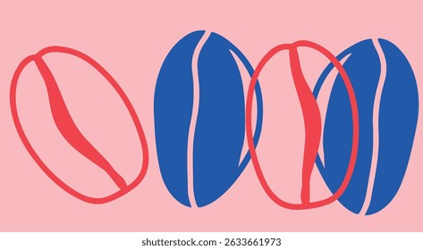 Coffee drawing, engraving, ink, line art, vector. Red blue	
