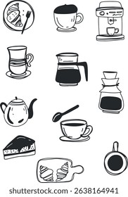 Coffee drawing, engraving, ink, line art, vector Set
