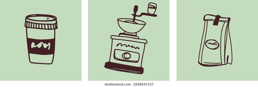 Coffee drawing, engraving, ink, line art, vector	
