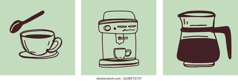 Başlık: Coffee drawing, engraving, ink, line art, vector

