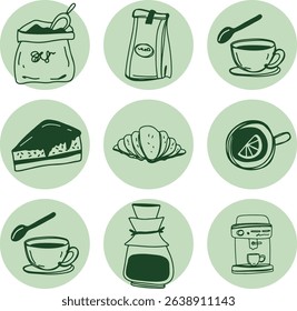 Coffee drawing, engraving, ink, line art, vector	