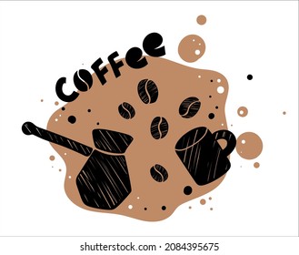 Coffee drawing for logo or dticker, color vector illustration
