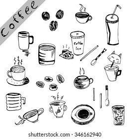 coffee drawing vector set,coffee illustration on white background