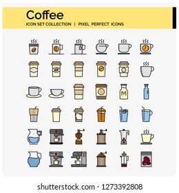 coffee and drink basic icons set ,pixel perfect icons for web and app design