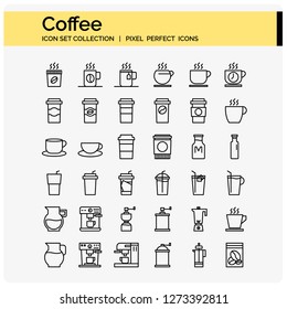 coffee and drink basic icons set ,pixel perfect icons for web and app design