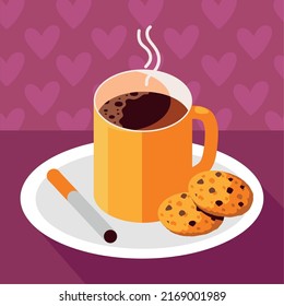 coffee drink and biscuits with cigar, isometric