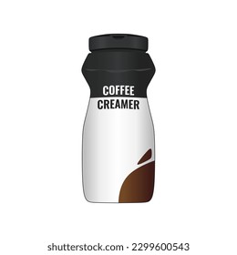 Coffee drink bottle product packaging. Instant coffee ready to drink. Powdered Non-dairy French Vanilla Coffee Creamer (Sugar-Free). Editable vector illustration template in trendy realistic style.