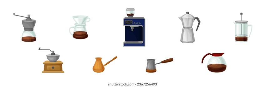Coffee Drink Brewing Equipment and Device Vector Set