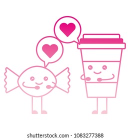 coffee drink and candy with speech bubble kawaii character