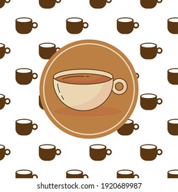 coffee drink in ceramic cup and pattern cups vector illustration design