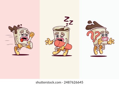 personajes de la bebida de café con diversas expresiones y actividades