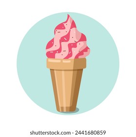 Coffee drink chilled with ice in a disposable plastic cup. Dessert with whipped cream, chocolate or caramel filling and carbonated drink. Ice cream. Vector flat illustration. Isolated background.