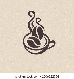 Coffee drink or coffeeshop logo template - modern abstract silhouette of beans and cup - isolated vector emblem