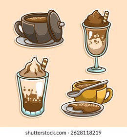 Coffee drink in cup collection doodle hand draw